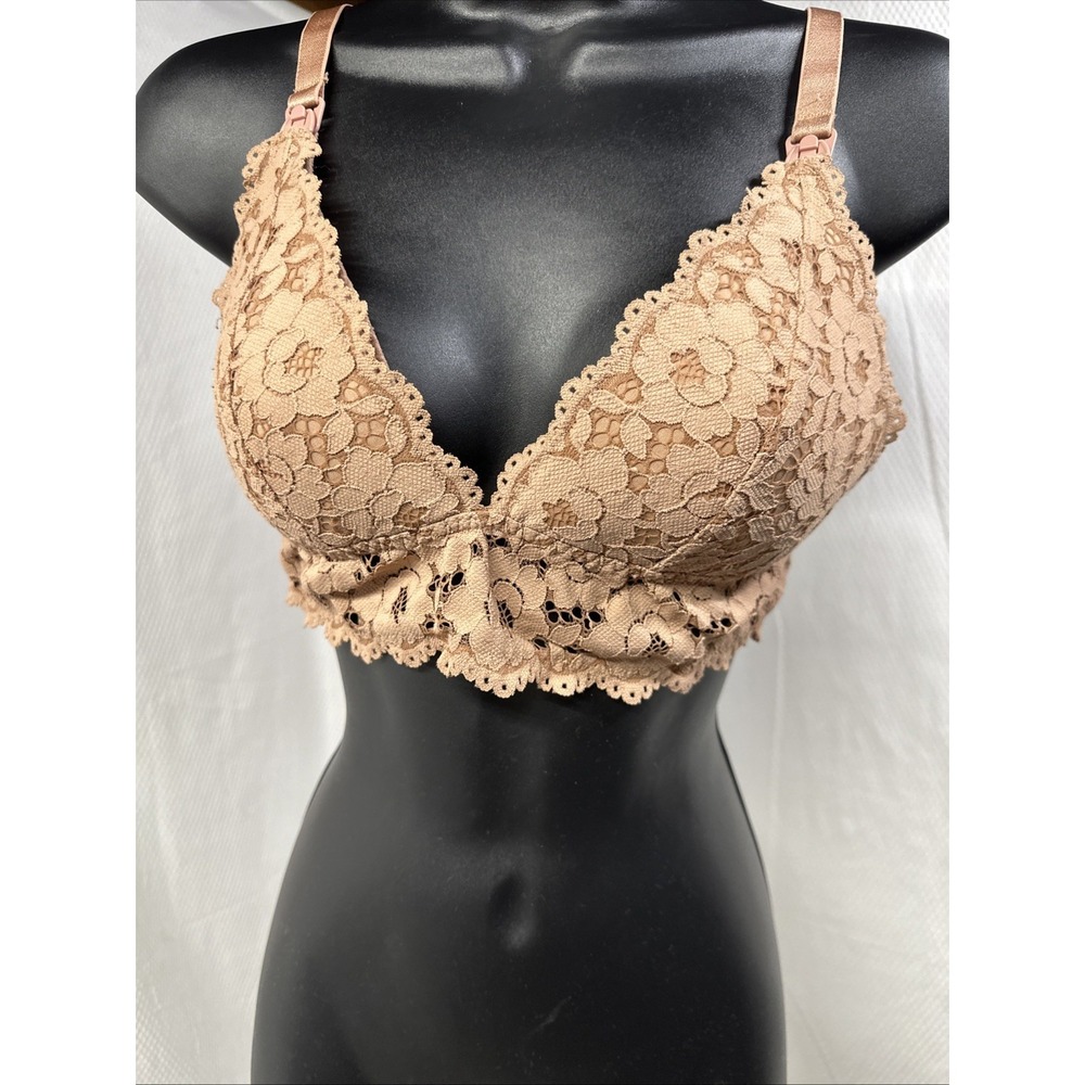 36C‎ Momanda Nursing Bralette Women Tan Excellent Floral Lace breastfeeding